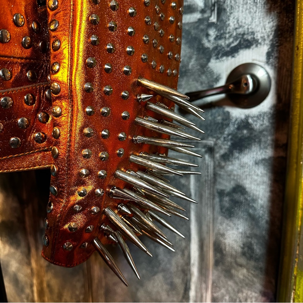 Custom spiked studded leather motorcycle jacket - size 38" - Picture 2 of 16